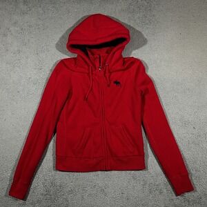 Abercrombie Fitch Red Zip Up Hoodie Moose Logo Graphic Print Women's Large #2093